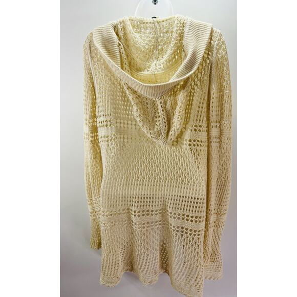 Vintage Y2K Crochet Roxy Boho Artsy Hooded Mid Length Cream Cardigan Size M - Picture 6 of 9